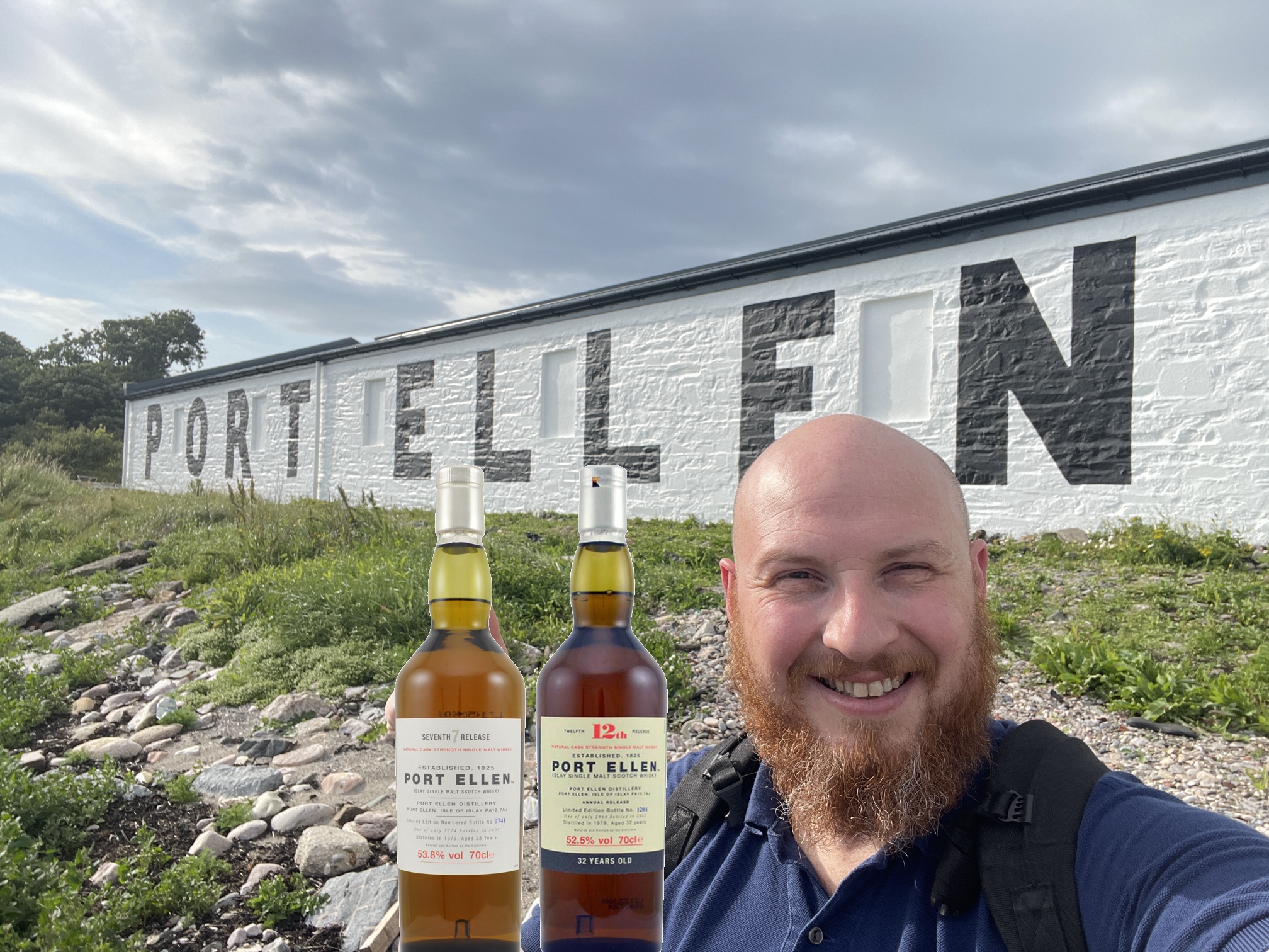 Two Port Ellen and Coldorak in front of Port Ellen Distillery